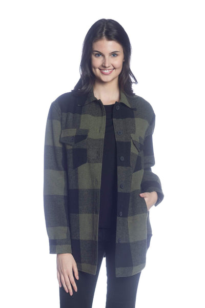 Buffalo Check Button Front Shirt Jacket