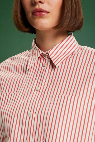 Striped Button Down Poplin Shirt - Red