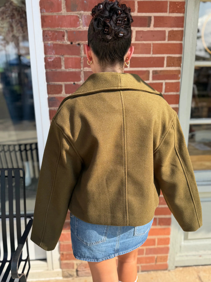 Short Jacket with Oversized Collar - Dk Olive