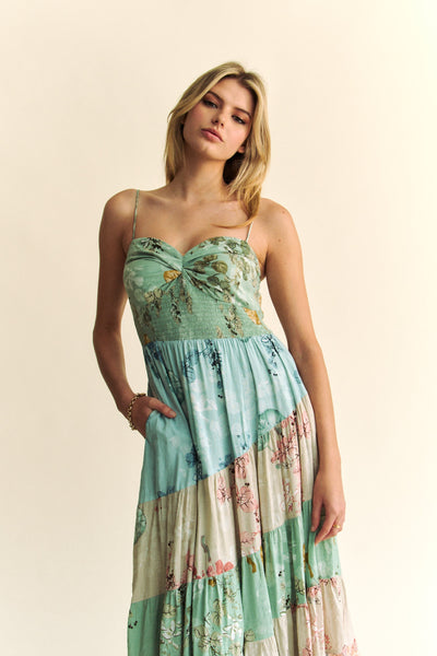 Floral Mix Matched Tiered Maxi Dress - Sage Multi