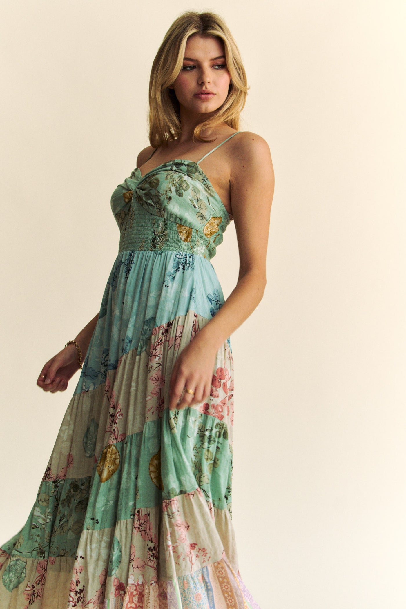 Floral Mix Matched Tiered Maxi Dress - Sage Multi