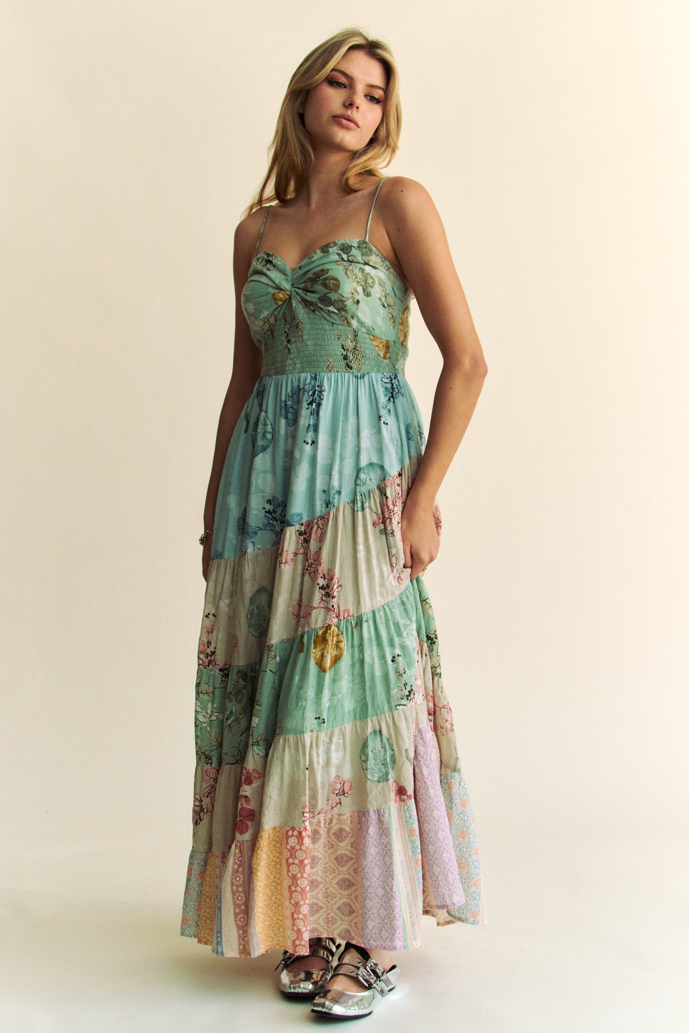 Floral Mix Matched Tiered Maxi Dress - Sage Multi