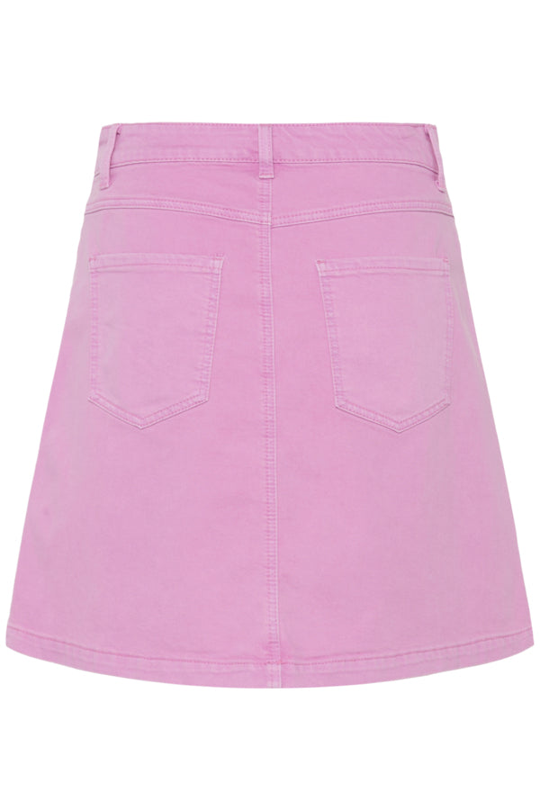 Pink denim skirt on a white background