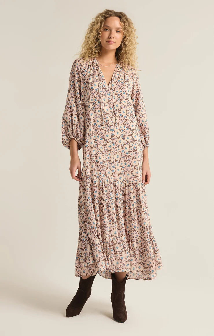 Char La Paz Floral Midi Dress - Latte