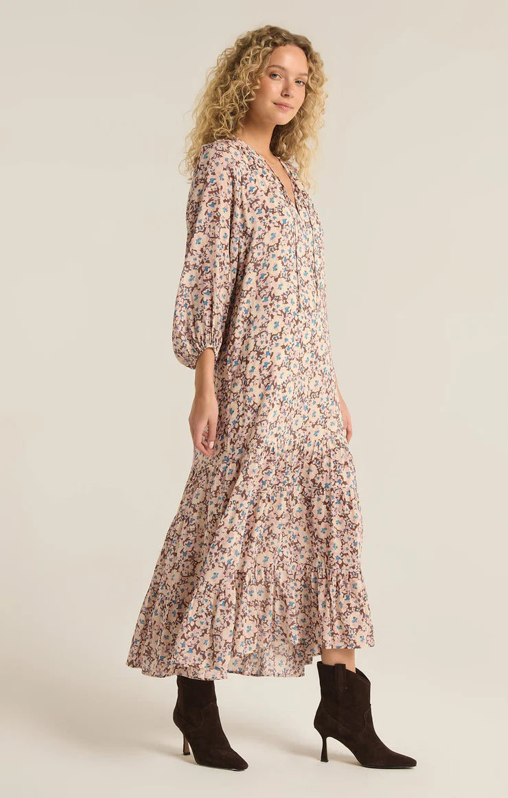 Char La Paz Floral Midi Dress - Latte