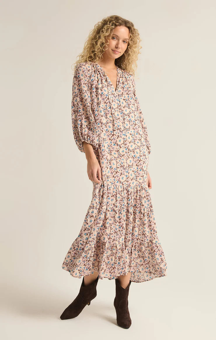 Char La Paz Floral Midi Dress - Latte