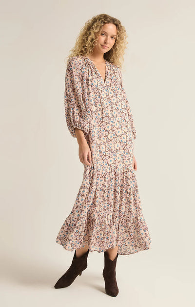 Char La Paz Floral Midi Dress - Latte