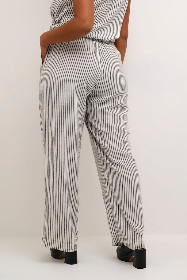 Kamilia Long Wide Leg Pants - Chalk/Black Stripe