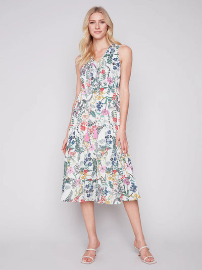 Sleeveless Cotton Ruffle Maxi Dress - Floral