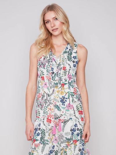 Sleeveless Cotton Ruffle Maxi Dress - Floral