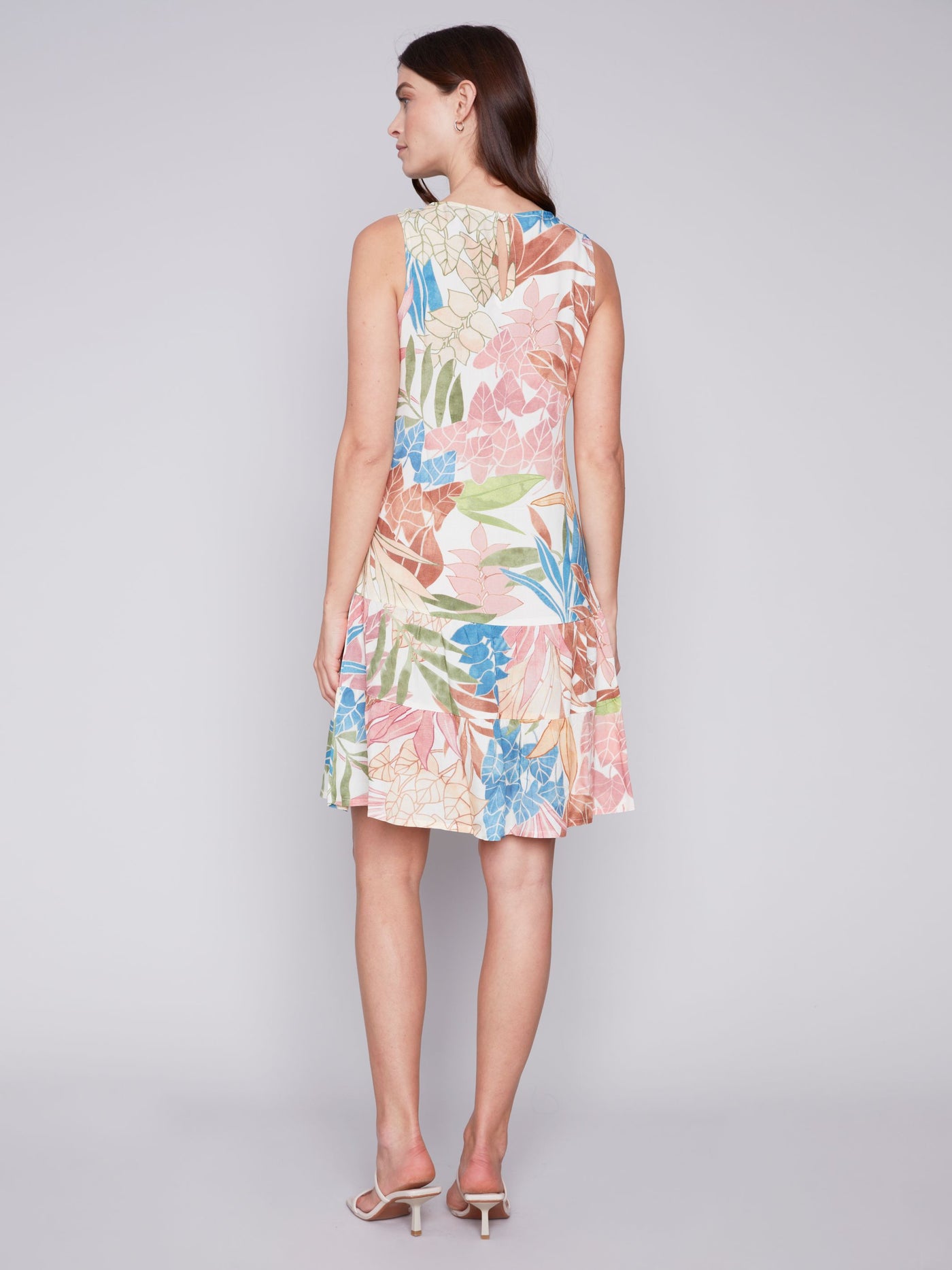 Sleeveless Printed Dress with Tiered Ruffles - Island