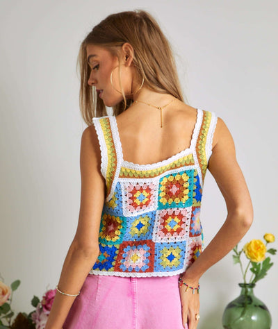 Multi Color Crochet Crop Tank Top O/S