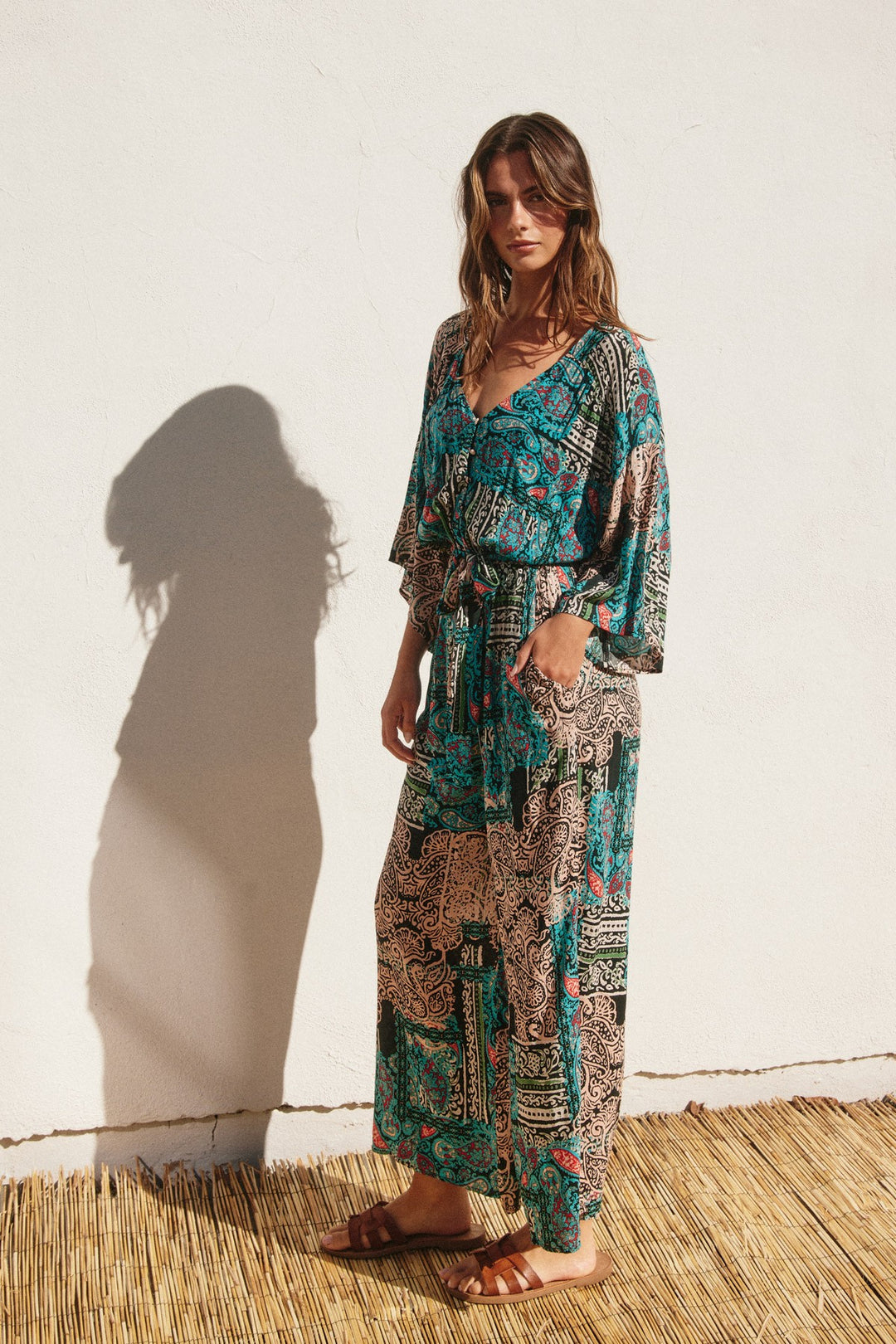 Peach Out Button Down Jumpsuit - Peacock