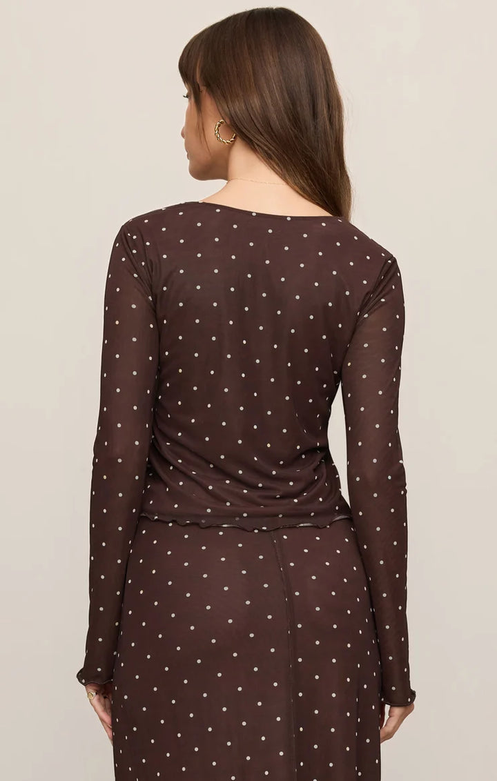Amara Polka Dot Mesh Top - Dark Chocolate