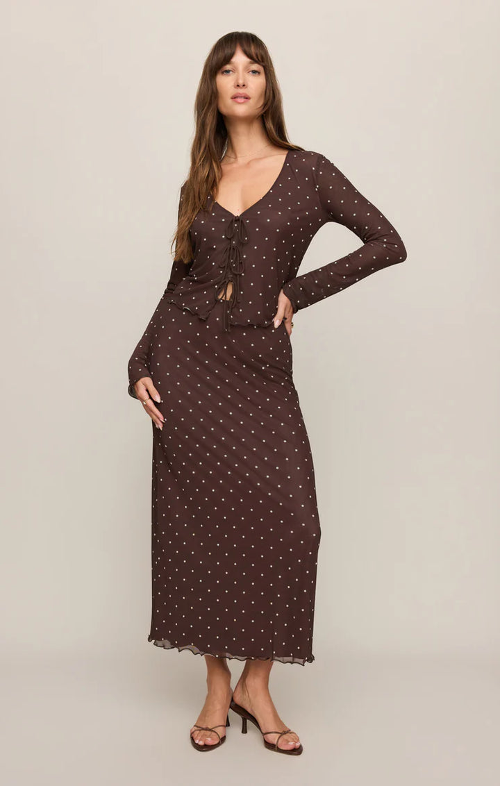 Amara Polka Dot Mesh Top - Dark Chocolate