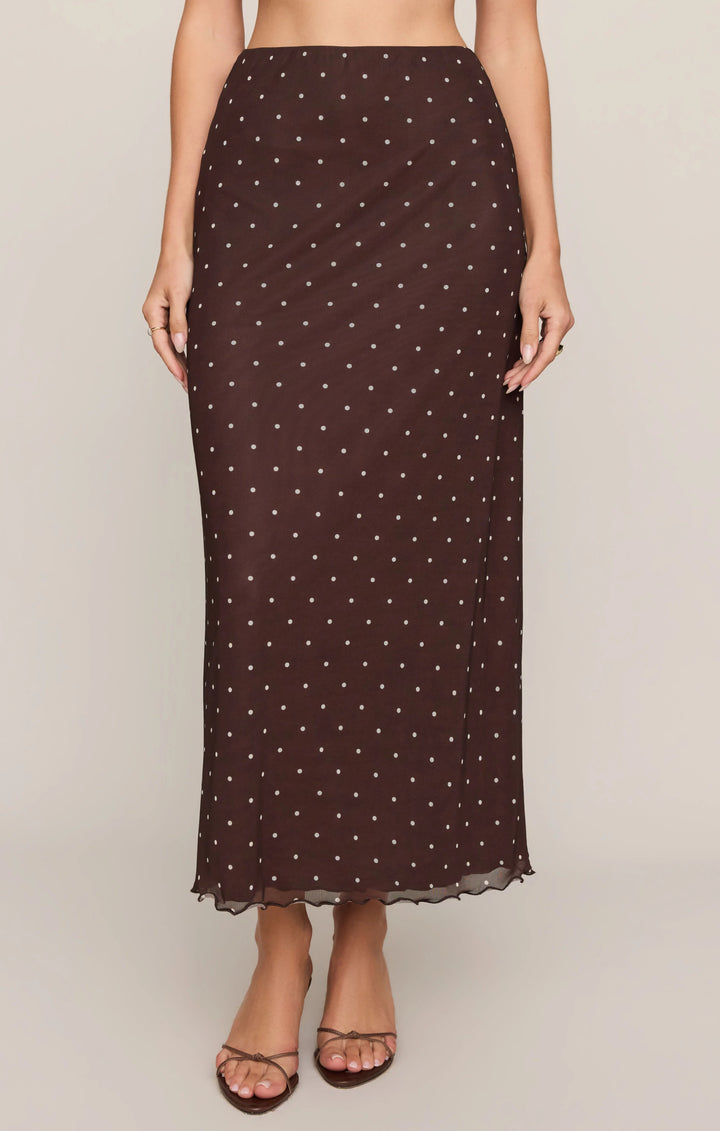 Eda Polka Dot Mesh Midi Skirt - Dark Chocolate