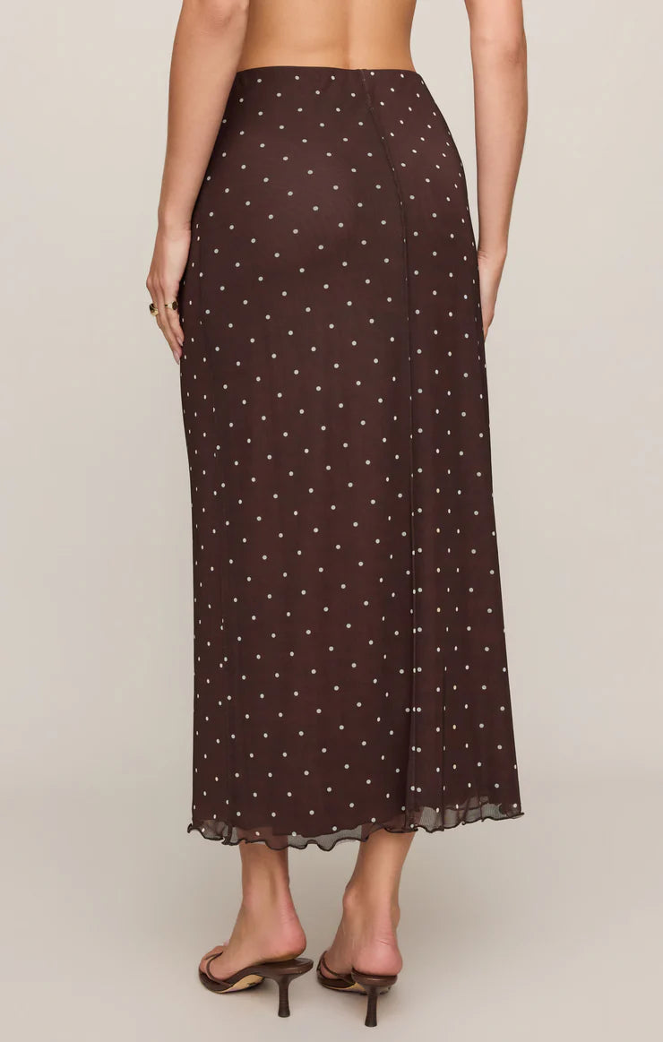 Eda Polka Dot Mesh Midi Skirt - Dark Chocolate