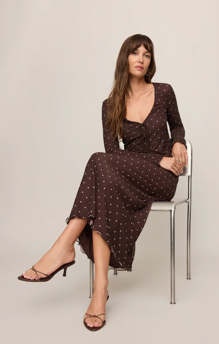 Eda Polka Dot Mesh Midi Skirt - Dark Chocolate