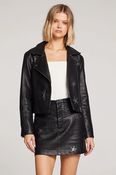 Caprice Faux Leather Jacket - Black Stars