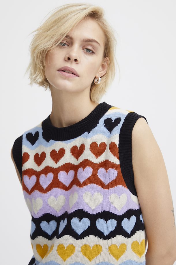 Knitted Multi Color Hearts Pullover Vest