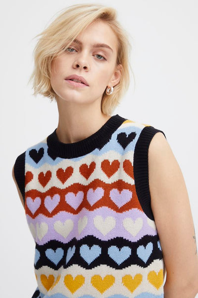 Knitted Multi Color Hearts Pullover Vest