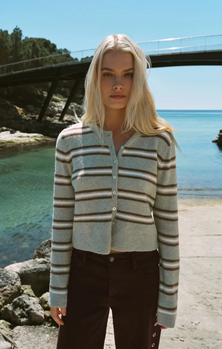 Medina Cozy Stripe Cardigan - Aqua Cloud