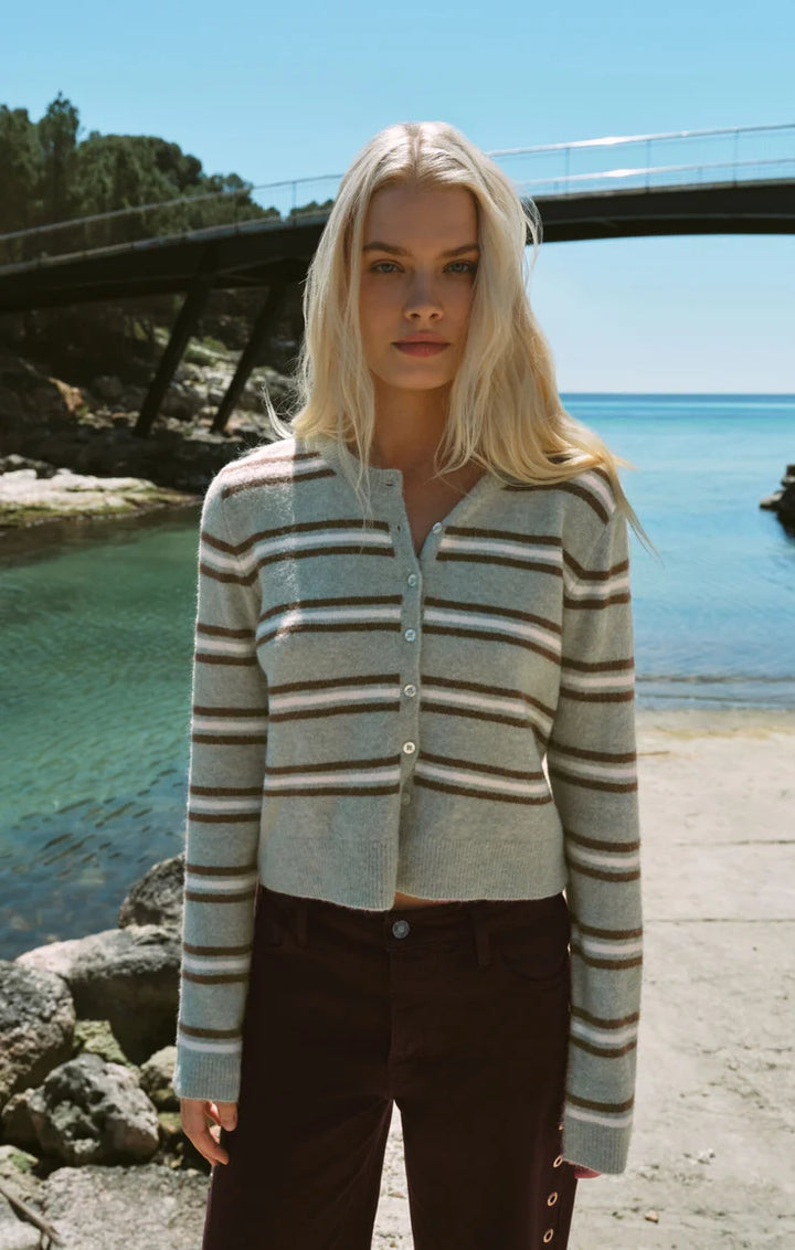 Medina Cozy Stripe Cardigan - Aqua Cloud