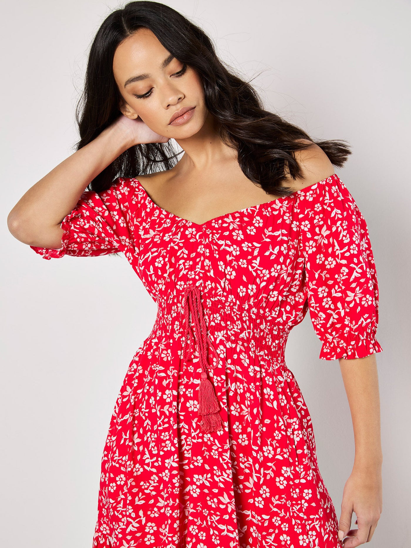 Sarasa Mallow Flower Bardot Dress