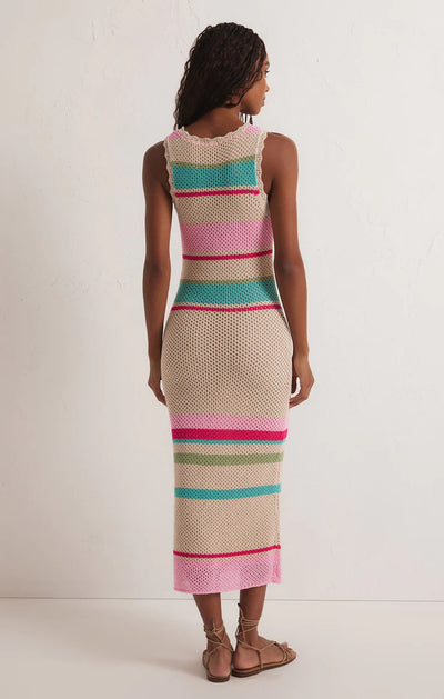 Ibiza Stripe Crochet Sweater Dress - Natural