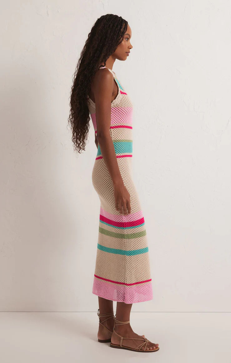 Ibiza Stripe Crochet Sweater Dress - Natural
