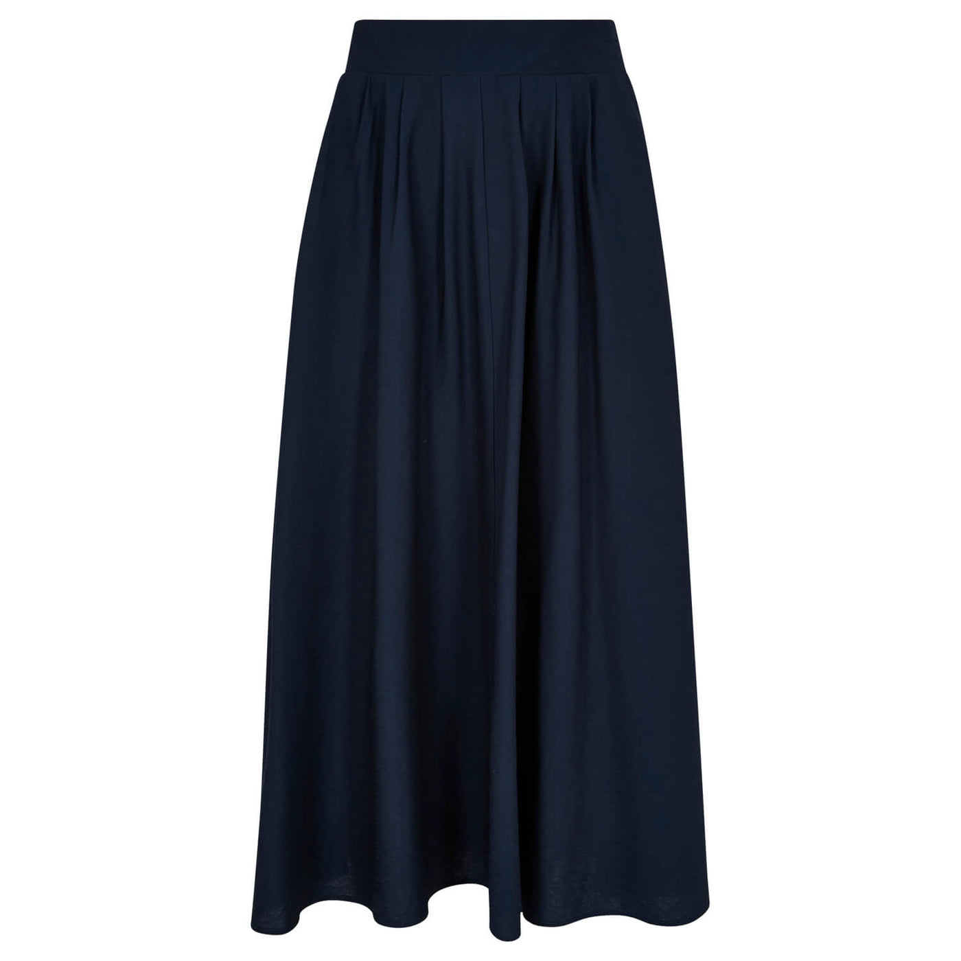 Slub Pleat A-Line Midi Skirt - Navy