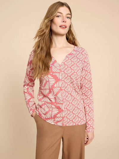 Nelly Long Sleeve Printed Tee - Pink Multi