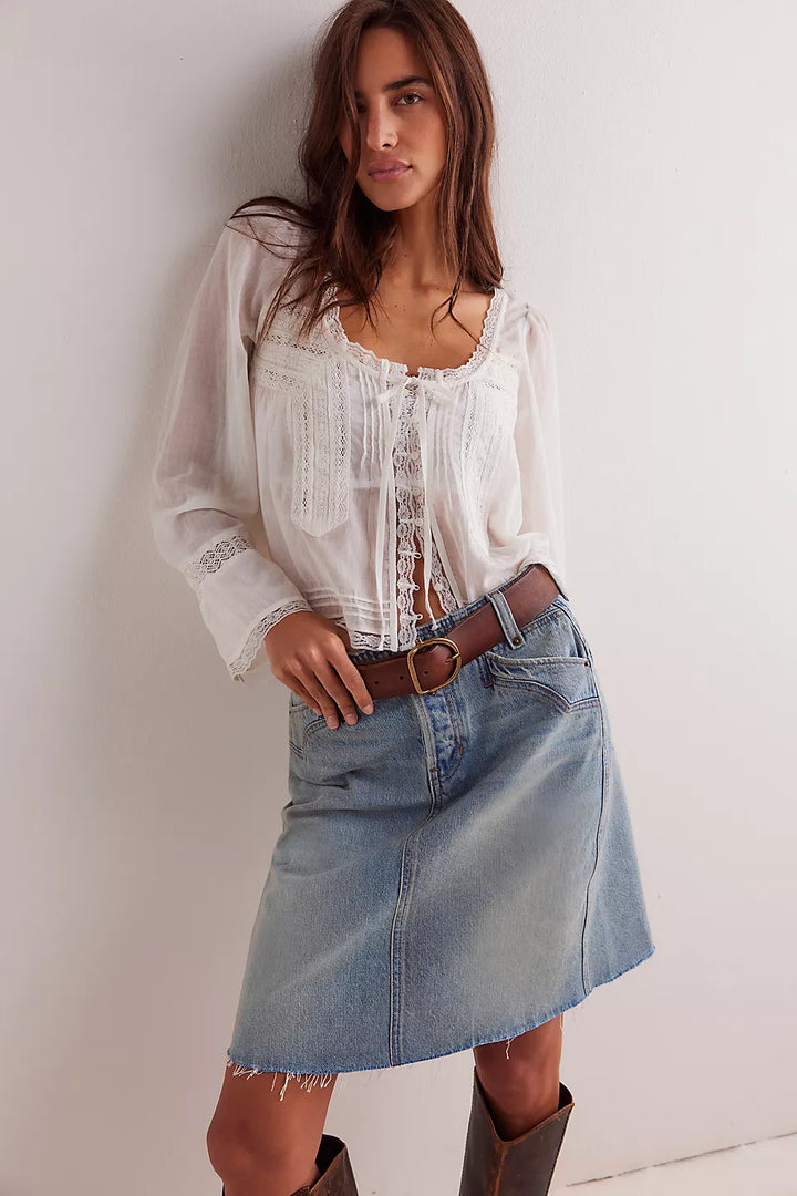 RESTOCKED! Suzy Denim Midi Skirt - Sun Stoned Blue