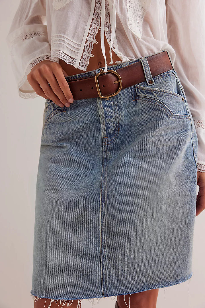 RESTOCKED! Suzy Denim Midi Skirt - Sun Stoned Blue