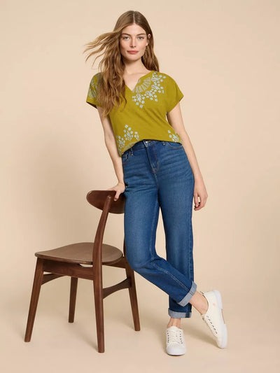 Nelly Notch Neck Tee - Chartreuse Print