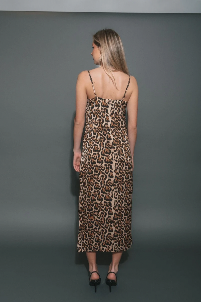 Crepe Maxi Dress with Cowl Neck - Leopard