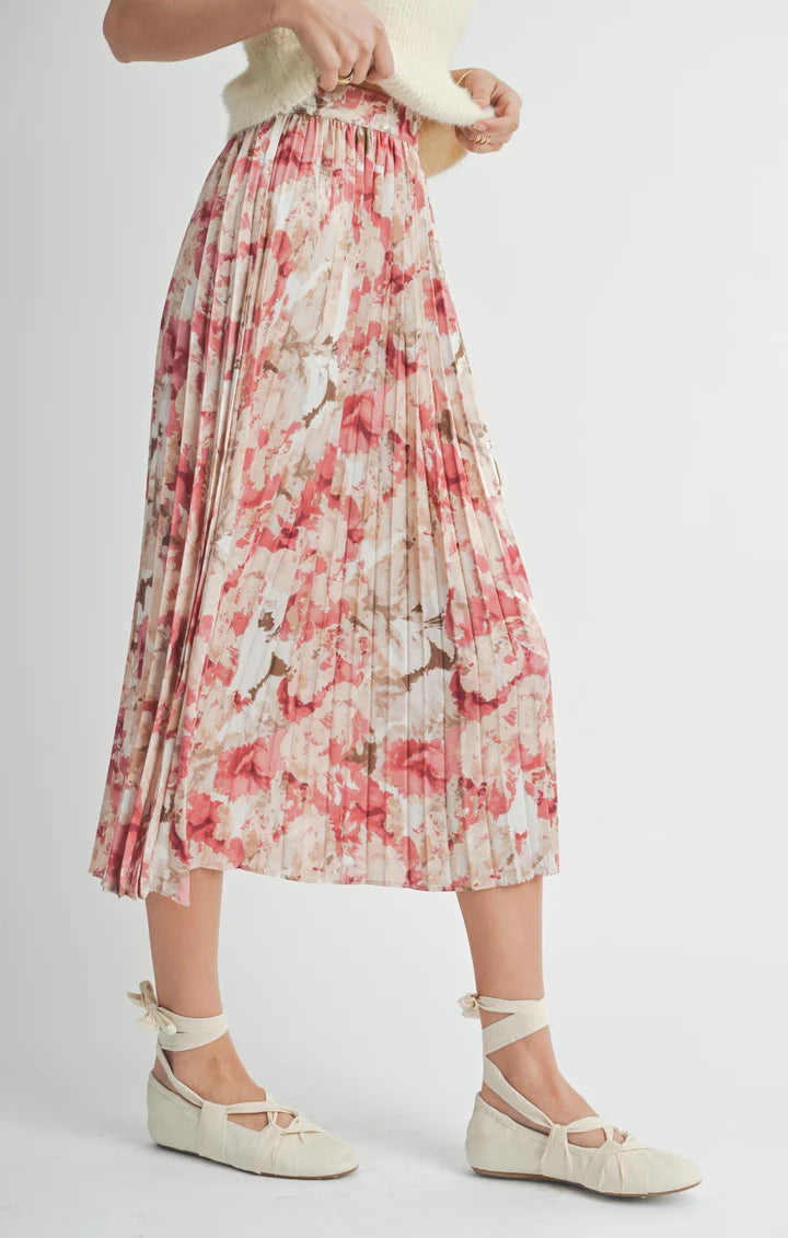 Jamming Pleated Floral Skirt - Pink Multi