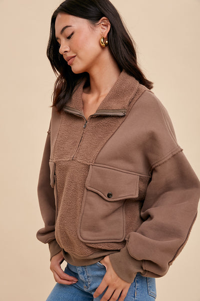 Contrast Reversed Fleece 1/4 Zip Pullover
