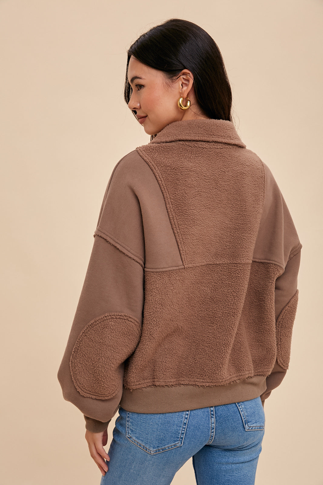 Contrast Reversed Fleece 1/4 Zip Pullover