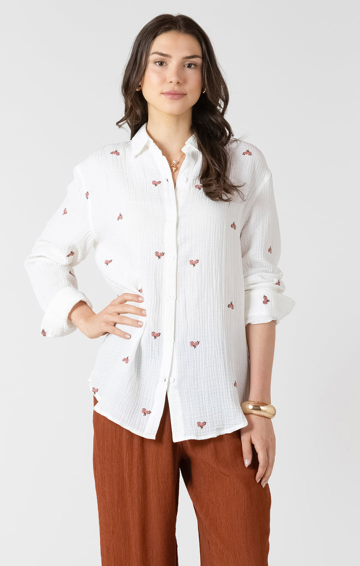 Textured Button Front Blouse - White/Vintage Floral
