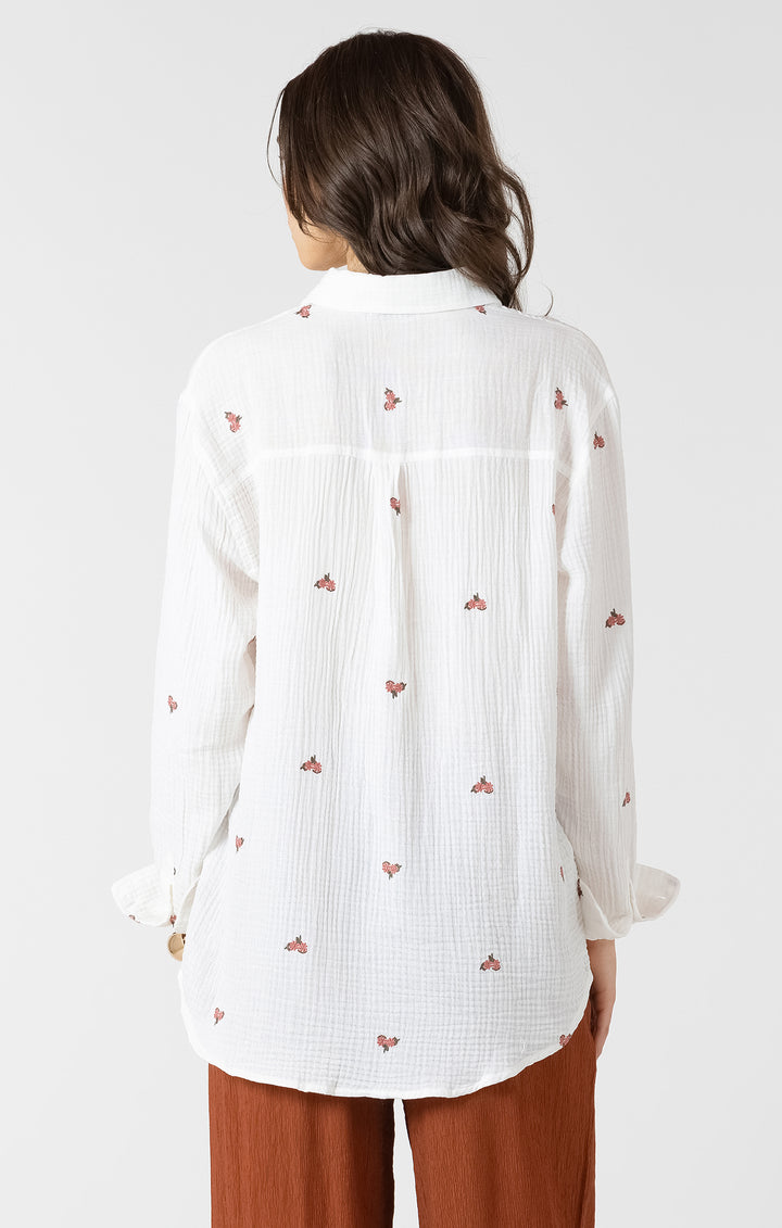 Textured Button Front Blouse - White/Vintage Floral