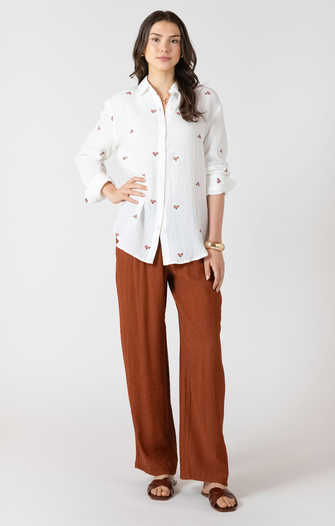 Textured Button Front Blouse - White/Vintage Floral