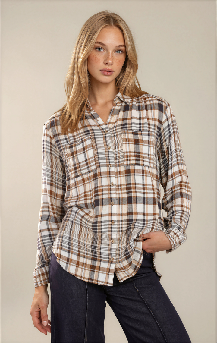 Plaid Shirt - Brown &amp; Navy Plaid