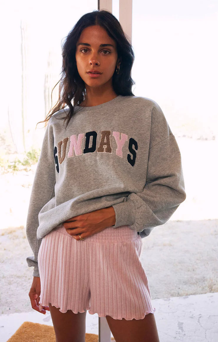 Oversized "Sunday" Sweatshirt - Heather Grey