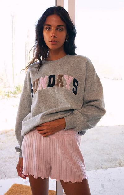 Oversized "Sunday" Sweatshirt - Heather Grey