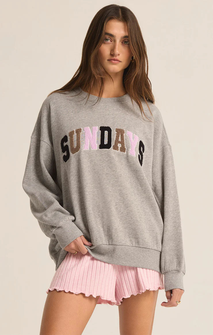 Oversized "Sunday" Sweatshirt - Heather Grey