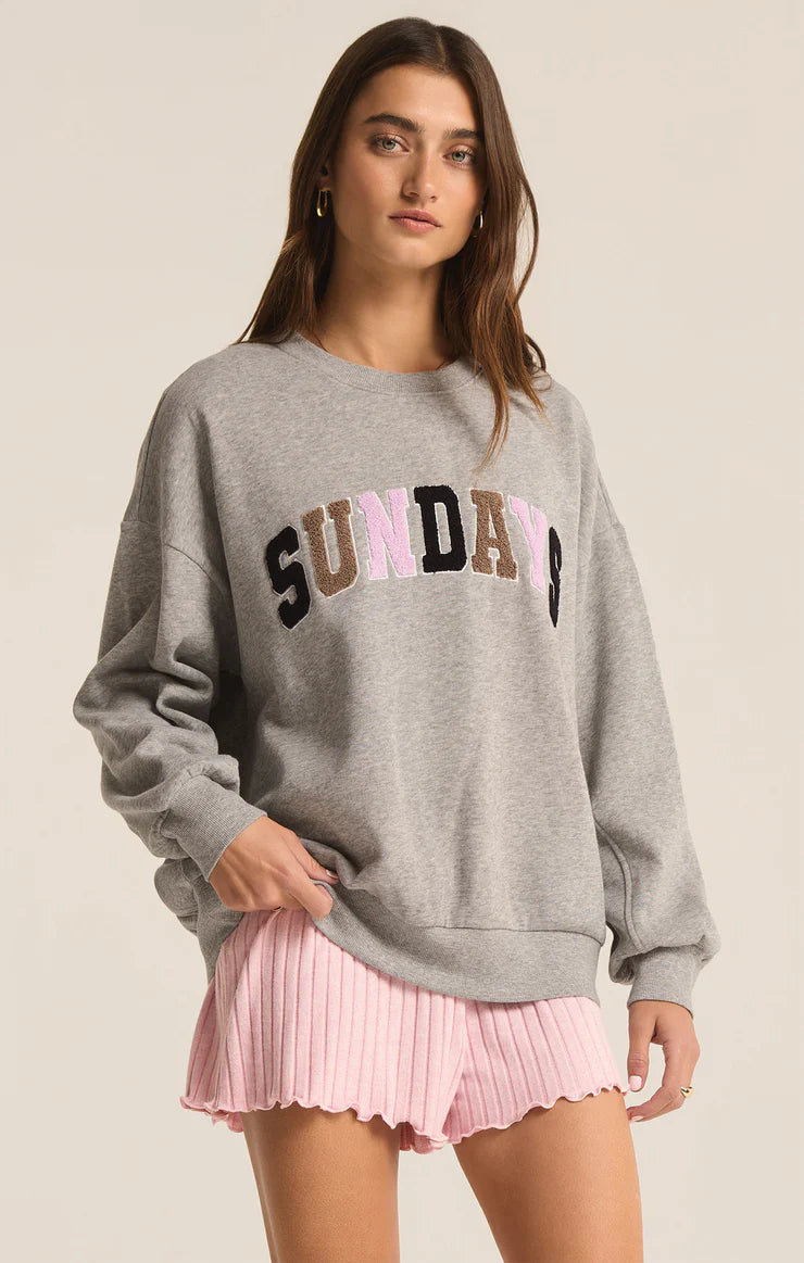 Oversized "Sunday" Sweatshirt - Heather Grey