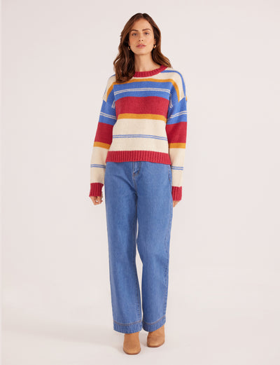 Dallas Knit Sweater - Burgundy Stripe