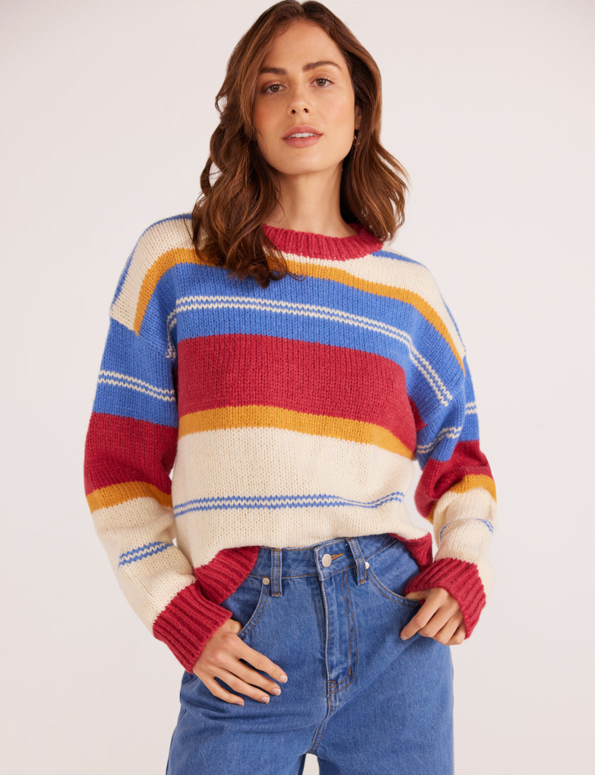 Dallas Knit Sweater - Burgundy Stripe