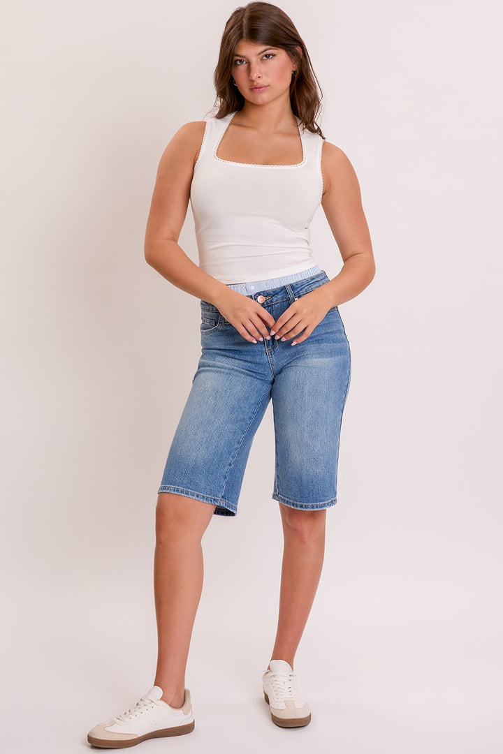 Mid Rise Short With Removable Boxer Waist - Medium Wash
